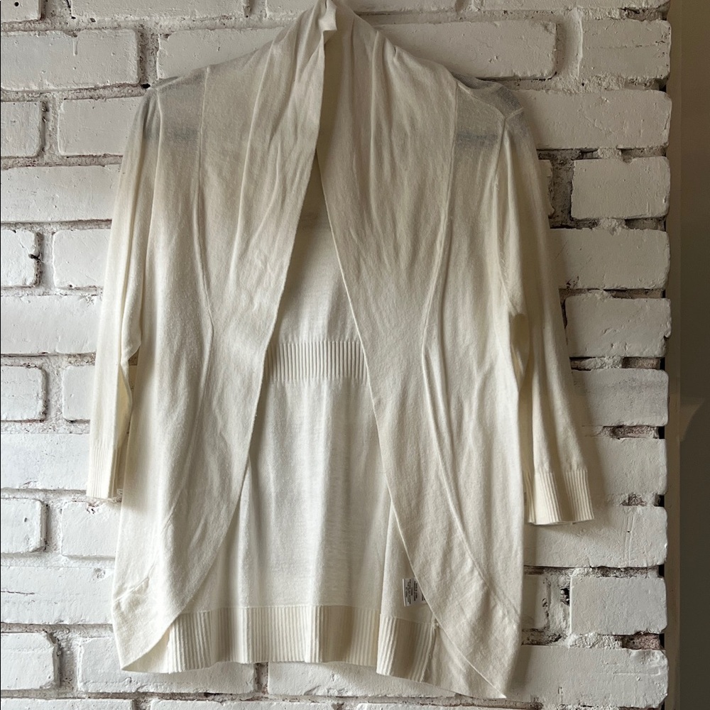 Lightweight Ivory Open-Front Cardigan 3/4 sleeve light knit​
